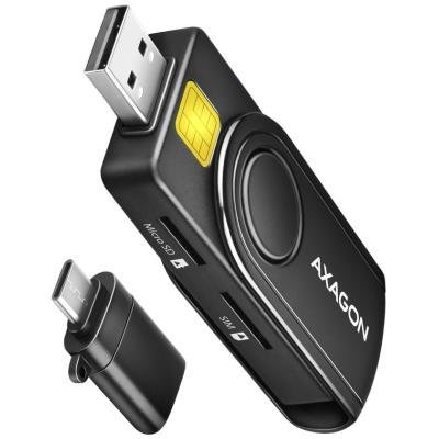 AXAGON kapesní čtečka kontaktních smart karet USB-C (eObčanka) / SD,MicroSD,SmartCard,SIM/ CRE-SMP2A / USB 2.0