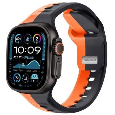 Cubenest silikonový řemínek na Apple Watch černo-oranžový 42–49mm