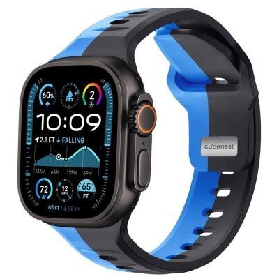 Cubenest silikonový řemínek na Apple Watch černo-modrý 42–49mm