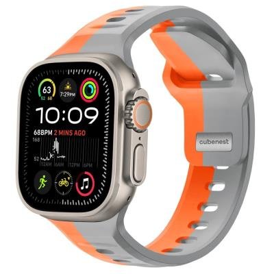 Cubenest silikonový řemínek na Apple Watch oranžovo-šedý 42–49mm