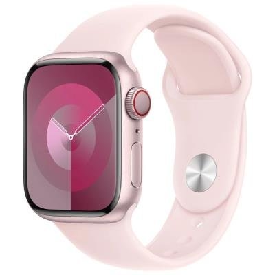 Apple Watch Series 9 Cellular 41mm Růžový hliník se světle růžovým sportovním řemínkem M/L