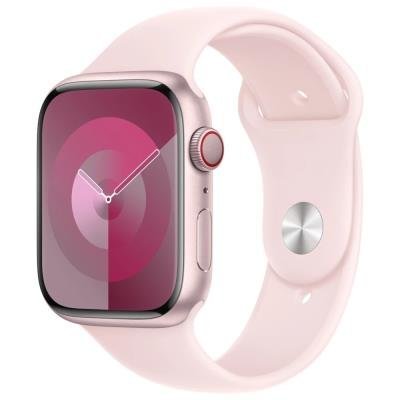 Apple Watch Series 9 Cellular 45mm Růžový hliník se světle růžovým sportovním řemínkem M/L
