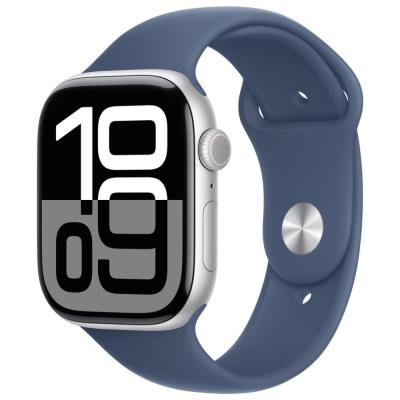 Apple Watch Series 10 GPS 46mm Stříbrný hliník s denimovým sportovním řemínkem - S/M