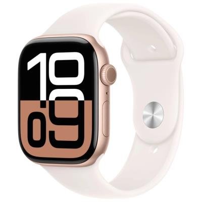 Apple Watch Series 10 GPS 46mm Růžově zlatý hliník se světle ruměným sportovním řemínkem - M/L