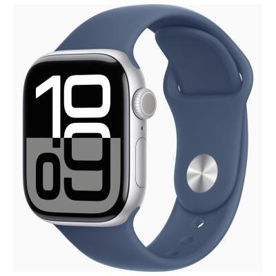Apple Watch Series 10 GPS + Cellular 42mm Stříbrný hliník s denimovým sportovním řemínkem - M/L