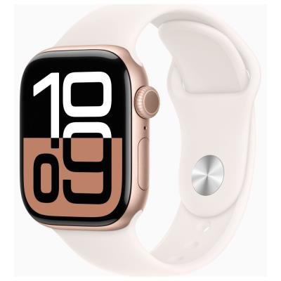 Apple Watch Series 10 GPS + Cellular 42mm Růžově zlatý hliník se světle ruměným sportovním řemínkem - S/M