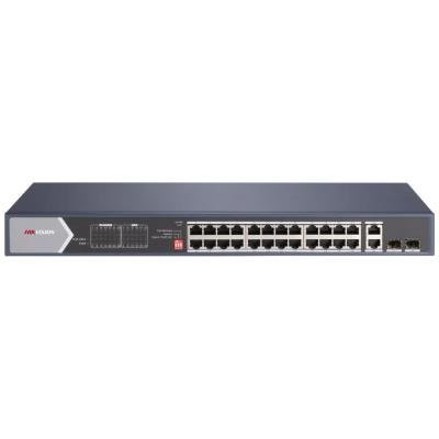 Hikvision DS-3E0528HP-E - Full Gb switch 24x PoE (4x HI-PoE), 2x uplink RJ-45 + 2x uplink SFP, 370W, dosah až 300m