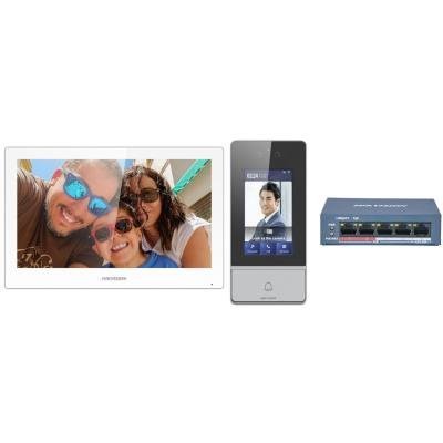 Hikvision DS-KIS902-S - Kit IP videotelefonu, dveřní stanice + bytový monitor + switch