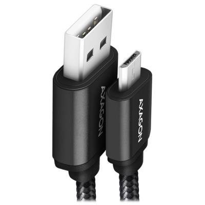 AXAGON datový a nabíjecí kabel HQ USB-A na Micro USB / USB 2.0 / 2,4A / ALU / oplet / 1m / černý