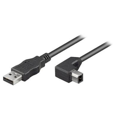 PremiumCord Kabel USB 2.0, A-B, 2m se zahnutým USB-B konektorem 90°