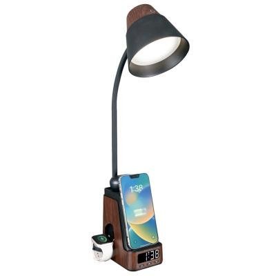 Immax IDEAL LED stolní lampa s Qi nabíjením, tmavé dřevo-černá
