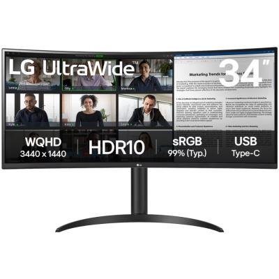 LG monitor 34WR55QK-B VA 34" UWQHD zakřivený/ 3440×1440/ 21:9/ 100Hz/ DP/ HDMI/ USB/ výškově nastavitelný