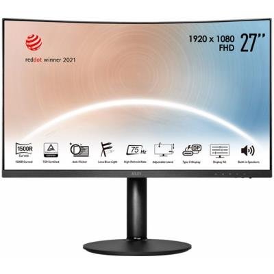 MSI Modern MD271CP/ 27" zakřivený/ 1920x1080/ VA/4ms/ 250cd/m2/ 3000:1/ HDMI/ USB-C/ černý