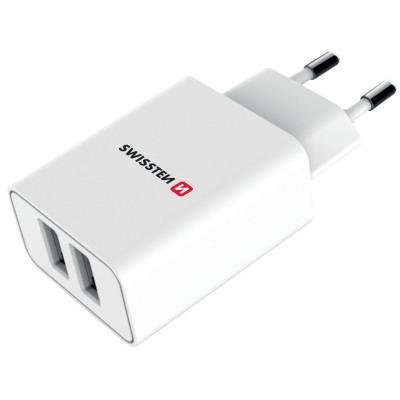 Swissten Síťový Adaptér Smart Ic 2X Usb 2,1A Power + Datový Kabel Usb / Type C 1,2 M Bílý