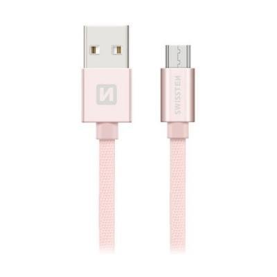 Swissten Datový Kabel Textile Usb / Micro Usb 0,2 M Růžovo/Zlatý