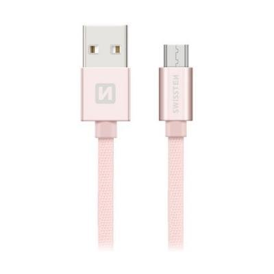 Swissten Datový Kabel Textile Usb / Micro Usb 1,2 M Růžovo/Zlatý