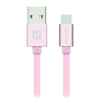 Swissten Datový Kabel Textile Usb / Usb-C 1,2 M Růžovo/Zlatý