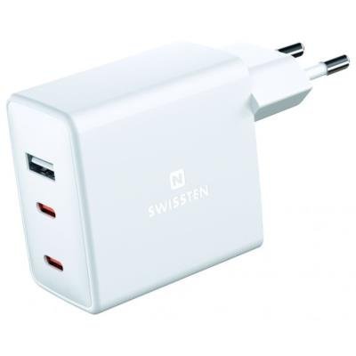 Swissten Síťový Adaptér GaN 2x USB-C + 1x USB 70W PD Bilý