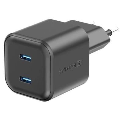 SWISSTEN GaN 2× USB-C PD 20W černý