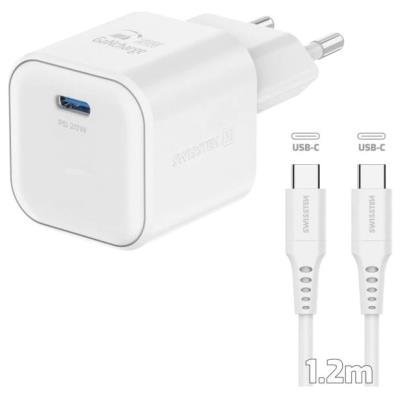 SWISSTEN GaN 1× USB-C PD 20W bílý + kabel USB-C/USB-C