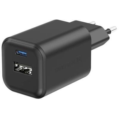 SWISSTEN SÍŤOVÝ ADAPTÉR GaN 1x USB-C 45W PD + 1x USB-A 18W QC ČERNÝ
