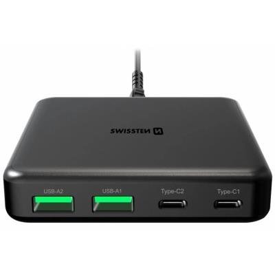 SWISSTEN MINI DESKTOP ADAPTÉR GaN 2x USB-C + 2xUSB 65W POWER DELIVERY ČERNÝ