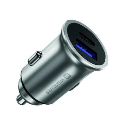SWISSTEN CL ADAPTÉR POWER DELIVERY USB-C + QUICK CHARGE 3.0 36W METAL STŘÍBRNÝ
