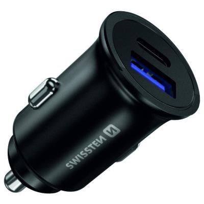 SWISSTEN CL ADAPTÉR POWER DELIVERY USB-C + QUICK CHARGE 3.0 36W METAL ČERNÝ
