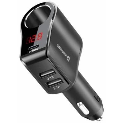 SWISSTEN AUTOADAPTÉR S VÝSTUPEM 1x CL, 1x UCB-C PD a 2x USB-A, 108W - 216W