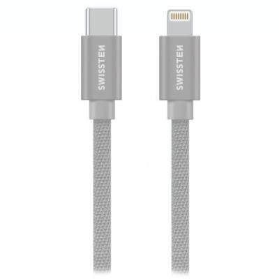 SWISSTEN DATOVÝ KABELTEXTILE USB-C / LIGHTNING 2,0 M STŘÍBRNÝ