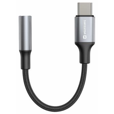 SWISSTEN AUDIO ADAPTÉRTEXTILE USB-C (samec) / 3,5mm AUX 0,15 M ČERNÝ (nahrazuje 73501301)
