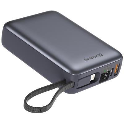 SWISSTEN POWER BANK 20000 mAh S INTEGROVANÝMI KABELY  USB-C A LIGHTNING VESMÍRNĚ STŘÍBRNÁ