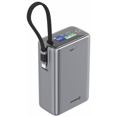 Swissten Power Bank Cestovní 25000 mAh (96.25Wh) 100W s Integrovaným Kabelem USB-C Šedá