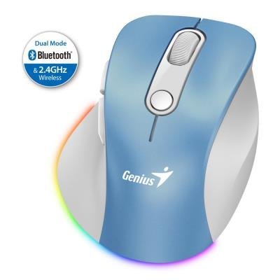 GENIUS Ergo 9000S Pro Light Blue/ dual Bluetooth + 2,4GHz/ 2400 dpi/ wireless/ 6buttons/ silent 