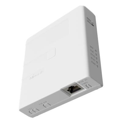 MikroTik GPEN21 Gigabit PoE injector 2x Gbit LAN, SFP port, mounted on a wall