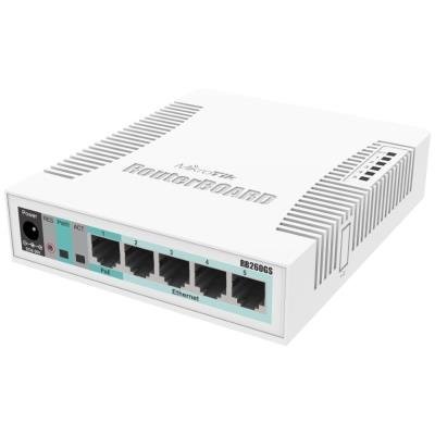 Mikrotik RouterBOARD RB260GS/ nastavitelný 5-portový gigabit smart switch SFP cage/ SwOS/ zdroj