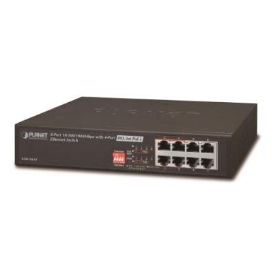 PLANET GSD-804Pv2 PoE switch 8x1000B-T, 4x PoE IEEE 802.3at do 60W, extend mód 10Mb, fanless