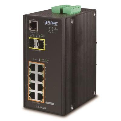 IP30 SNMP 8-Port Gigabit POE(Af) Switch + 2-Port Gigabit SFP Industrial Switch (-40 to 75 C)