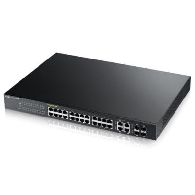 Zyxel GS1920-24HPv2 28-port Gigabit WebManaged PoE Switch, 24x gigabit RJ45, 4x gigabit RJ45/SFP, 802.3at, 375W pro PoE