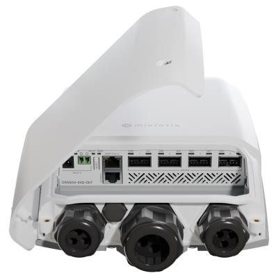 Mikrotik Cloud Switch CRS504-4XQ-OUT, 650 MHz CPU, 128 MB RAM, 1x LAN, 4x QSFP28, 2x PSU, L5, outdoor