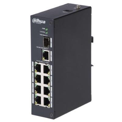 DAHUA PoE switch 8x 100Mb + 1x 1Gb + 1x SFP 1Gb, 8x PoE 802.3af/at <30W, celkem PoE 96W, DIN, IP30, -30~65°C