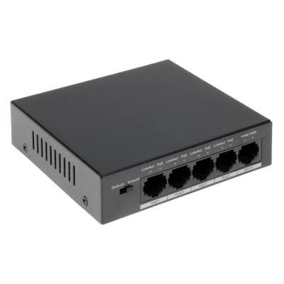 DAHUA PoE switch 5x 100Mb, 4x PoE 802.3af/at <30W, celkem PoE 58W, extend mód 10Mb/s do 250m