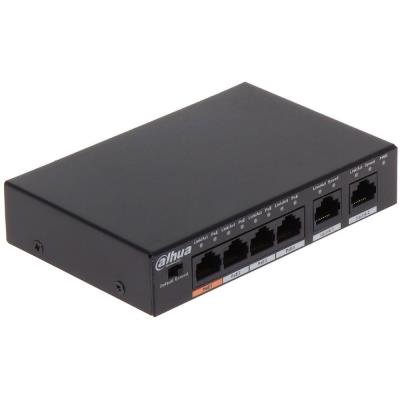DAHUA PoE switch 6x 100Mb, 4x PoE 802.3af/at/Hi-PoE <60W, celkem PoE 60W, extend mód 10Mb/s do 250m