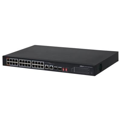 Dahua PoE switch 24x 100Mb + 2x 1Gb/SFP, PoE 802.3af/at/Hi-PoE 240W, extend.mod 10Mb/250m
