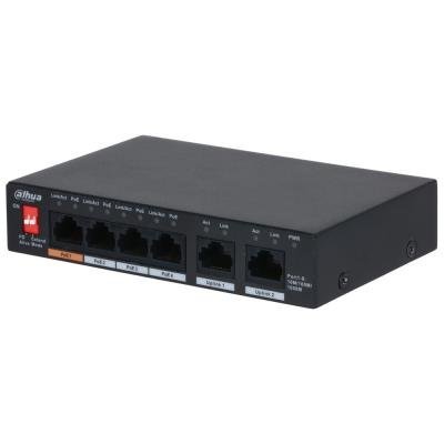 Dahua PoE switch 6x 1Gb, 4x PoE 802.3af/at/Hi-PoE, celkem PoE 60W, extend mód 10Mb/s do 250m