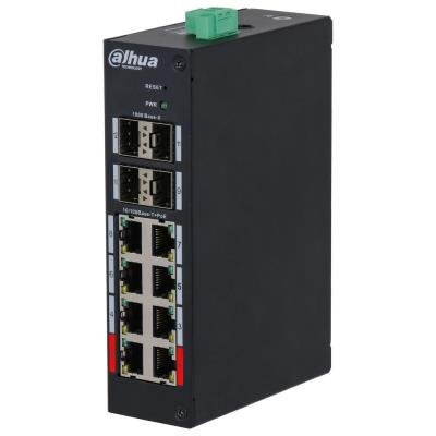 Dahua PoE L2 switch 8x 100Mb + 4x SFP 1Gb, 6xPoE 802.3af/at, 2xPoE 802.3bt/Hi-PoE do 90W, PoE celkem 120W, DIN, -30~65°C