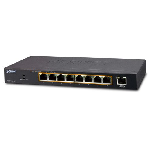 ROZBALENÉ - Planet GSD-908HP PoE switch 9x1000Base-T, 8x PoE IEEE 802.3at, 120W, ext.zdroj, kov, fanless