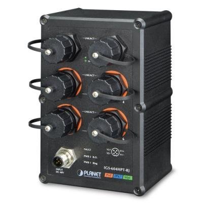 IGS-604HPT, vodotěsný PoE switch 6x 1000Base-T z toho 4x PoE 802.3at <140W, EN50155,IP67,-40 až 75°C