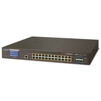 Planet GS-5220-24UPL4XVR, Smart Ultra PoE switch 24x TP,4x SFP+ 10Gbase-X,Web/LCD+ONVIF, 802.3bt-600W,AC+DC