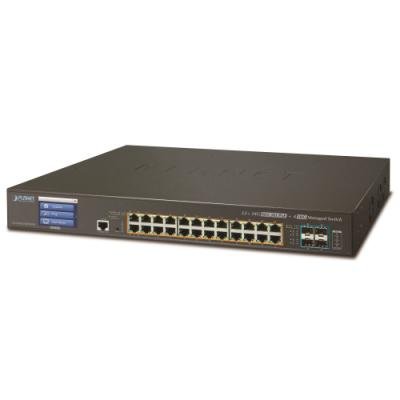 Planet GS-5220-24UP4XVR, Smart Ultra PoE switch 24x TP,4x SFP+ 10Gbase-X,Web/LCD+ONVIF, 802.3bt-400W, AC+DC